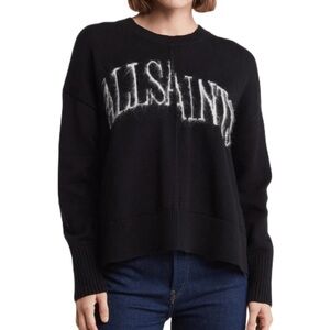 All Saints Logo Crewneck Pullover Sweater in Black, Size Small